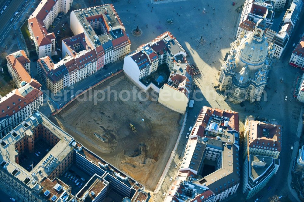 Dresden from the bird's eye view: Residential construction site Quartier Hoym with multi-family housing development between Rampische Strasse and Landhausstrasse in the district Zentrum in Dresden in the state Saxony, Germany