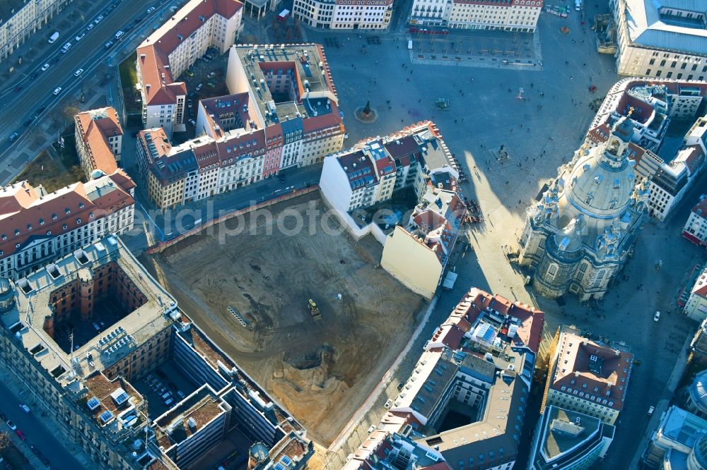 Aerial image Dresden - Residential construction site Quartier Hoym with multi-family housing development between Rampische Strasse and Landhausstrasse in the district Zentrum in Dresden in the state Saxony, Germany