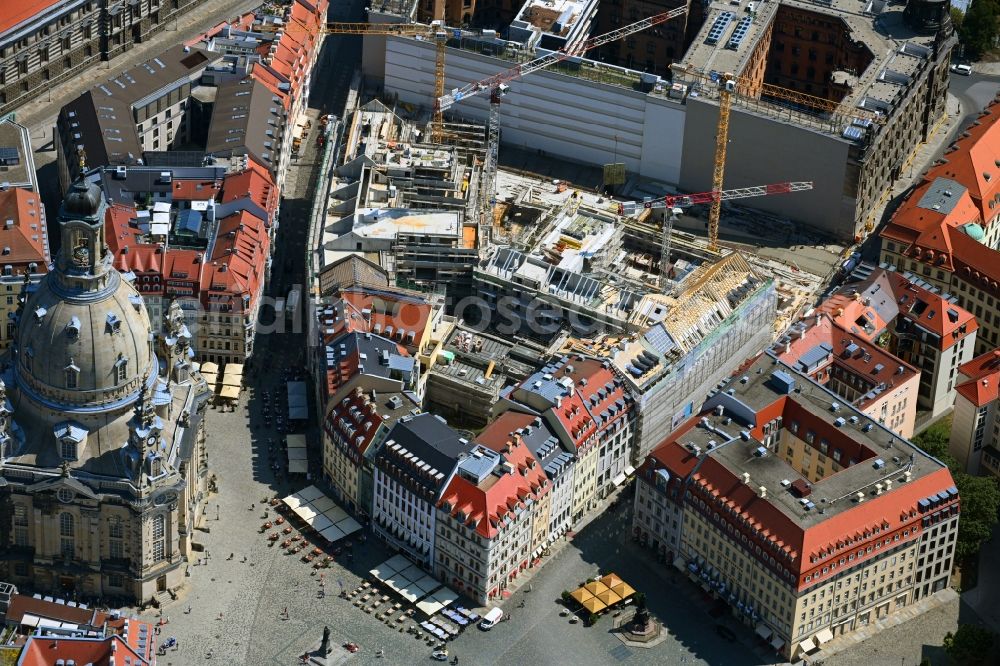 Aerial photograph Dresden - Construction site residential area Quartier Hoym of apartment buildings between Rampische Strasse and Landhausstrasse in the district Innere Altstadt in Dresden in the state of Saxony, Germany