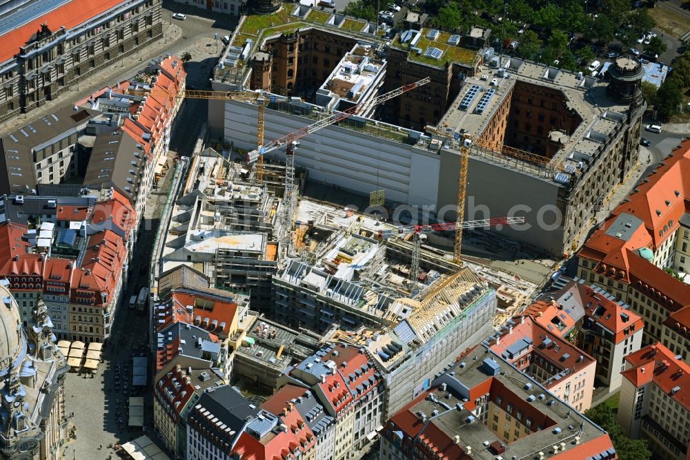 Dresden from above - Construction site residential area Quartier Hoym of apartment buildings between Rampische Strasse and Landhausstrasse in the district Innere Altstadt in Dresden in the state of Saxony, Germany