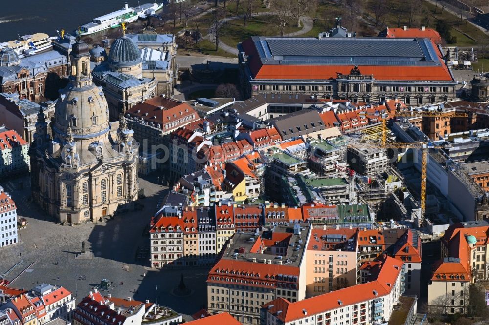 Dresden from the bird's eye view: Construction site residential area Quartier Hoym of apartment buildings between Rampische Strasse and Landhausstrasse in the district Innere Altstadt in Dresden in the state of Saxony, Germany