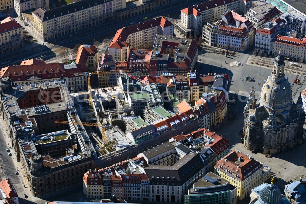 Aerial image Dresden - Construction site residential area Quartier Hoym of apartment buildings between Rampische Strasse and Landhausstrasse in the district Innere Altstadt in Dresden in the state of Saxony, Germany