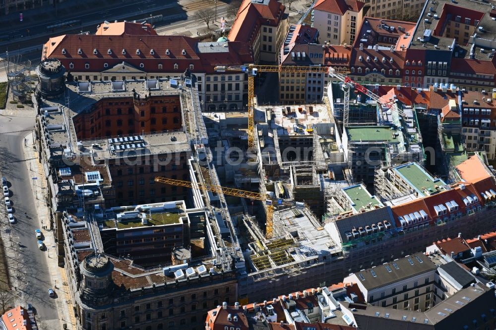 Aerial photograph Dresden - Construction site residential area Quartier Hoym of apartment buildings between Rampische Strasse and Landhausstrasse in the district Innere Altstadt in Dresden in the state of Saxony, Germany