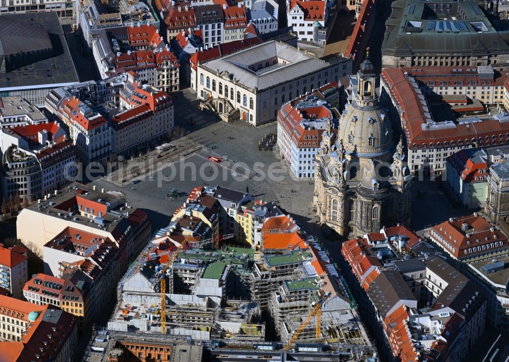 Aerial image Dresden - Construction site residential area Quartier Hoym of apartment buildings between Rampische Strasse and Landhausstrasse in the district Innere Altstadt in Dresden in the state of Saxony, Germany