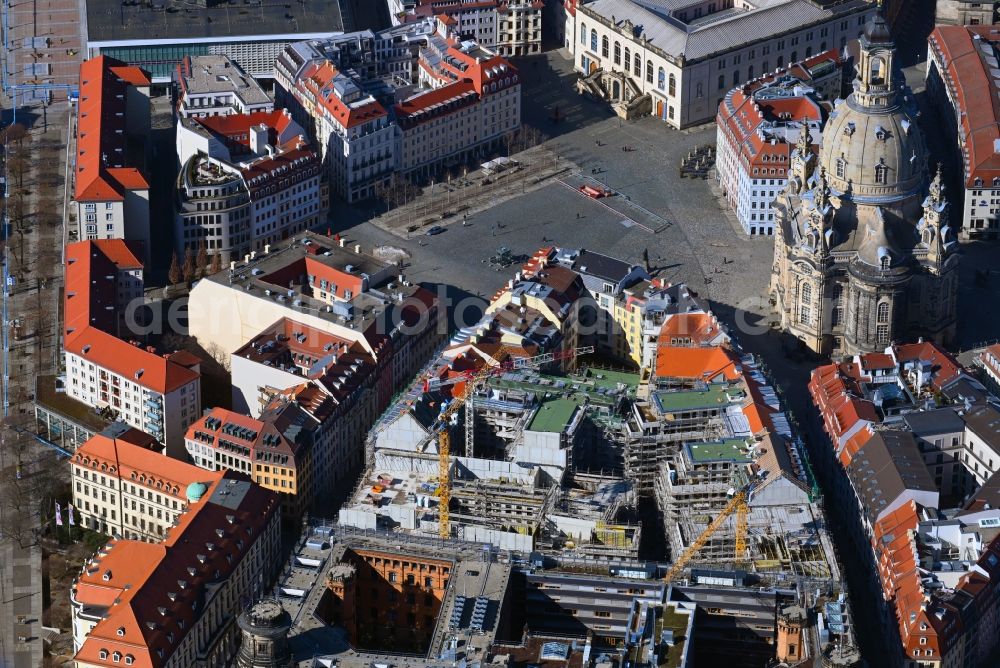 Aerial photograph Dresden - Construction site residential area Quartier Hoym of apartment buildings between Rampische Strasse and Landhausstrasse in the district Innere Altstadt in Dresden in the state of Saxony, Germany