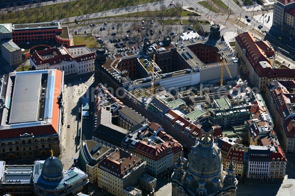 Aerial photograph Dresden - Construction site residential area Quartier Hoym of apartment buildings between Rampische Strasse and Landhausstrasse in the district Innere Altstadt in Dresden in the state of Saxony, Germany