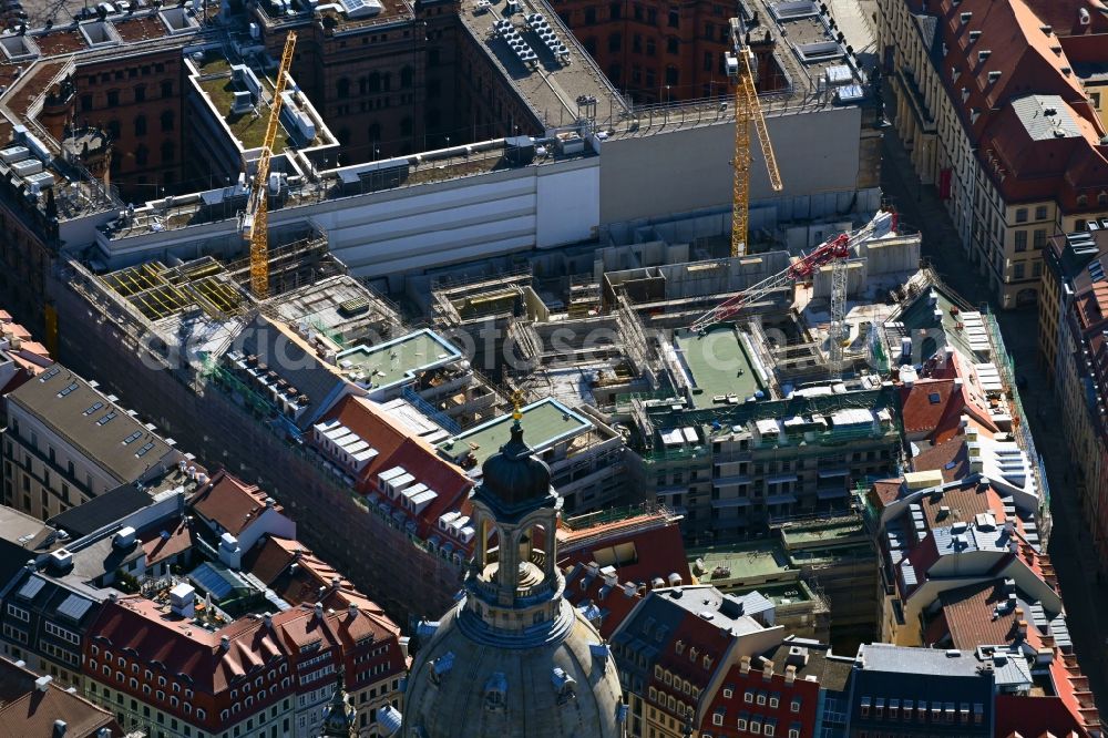 Aerial photograph Dresden - Construction site residential area Quartier Hoym of apartment buildings between Rampische Strasse and Landhausstrasse in the district Innere Altstadt in Dresden in the state of Saxony, Germany