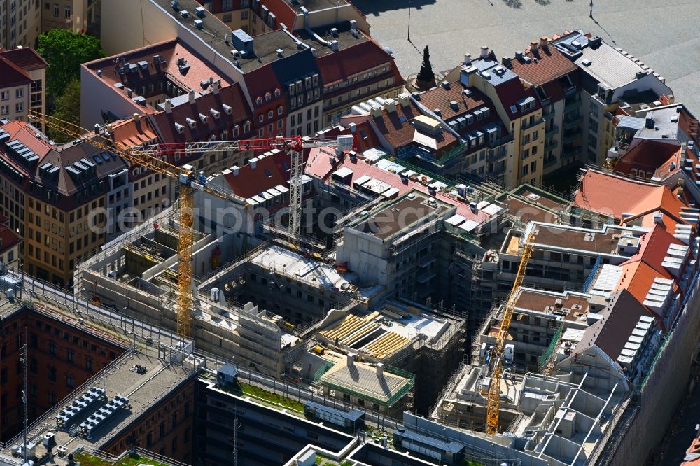 Aerial image Dresden - Construction site residential area Quartier Hoym of apartment buildings between Rampische Strasse and Landhausstrasse in the district Innere Altstadt in Dresden in the state of Saxony, Germany