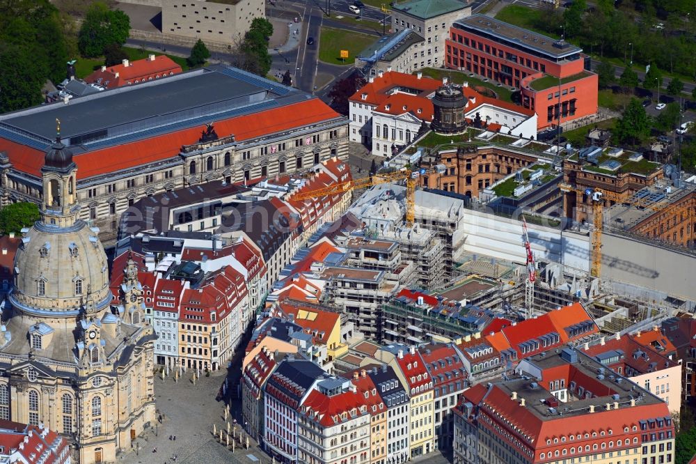 Aerial photograph Dresden - Construction site residential area Quartier Hoym of apartment buildings between Rampische Strasse and Landhausstrasse in the district Innere Altstadt in Dresden in the state of Saxony, Germany