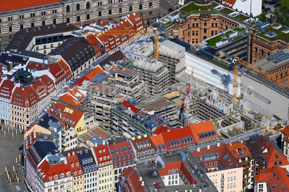 Aerial image Dresden - Construction site residential area Quartier Hoym of apartment buildings between Rampische Strasse and Landhausstrasse in the district Innere Altstadt in Dresden in the state of Saxony, Germany