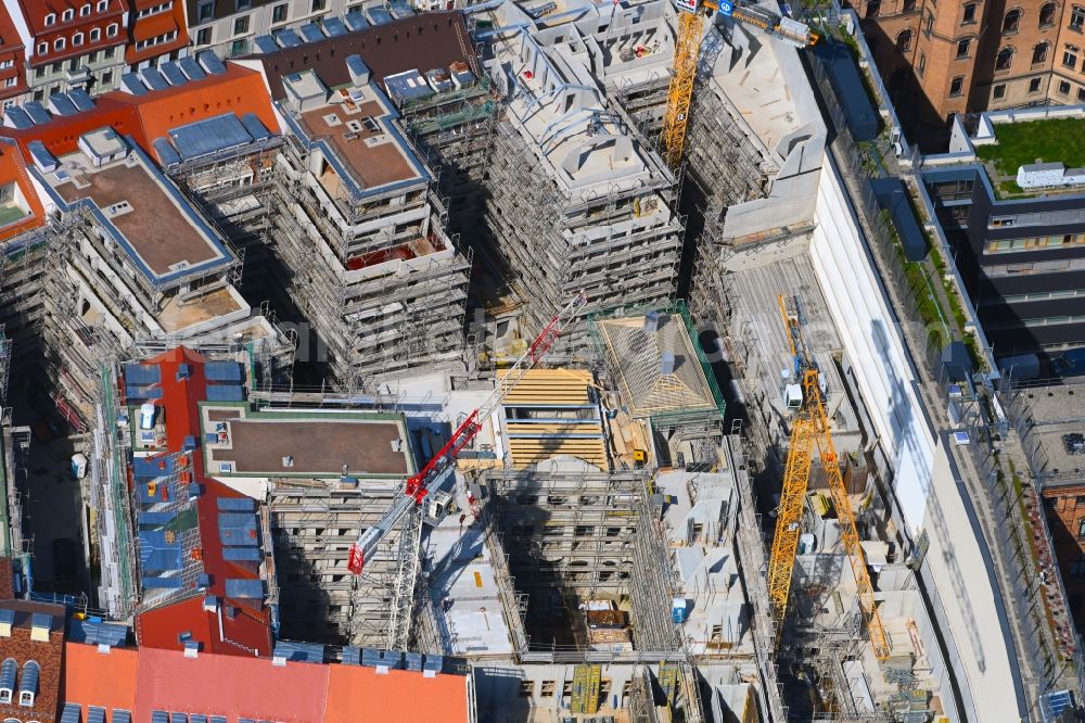 Aerial photograph Dresden - Construction site residential area Quartier Hoym of apartment buildings between Rampische Strasse and Landhausstrasse in the district Innere Altstadt in Dresden in the state of Saxony, Germany