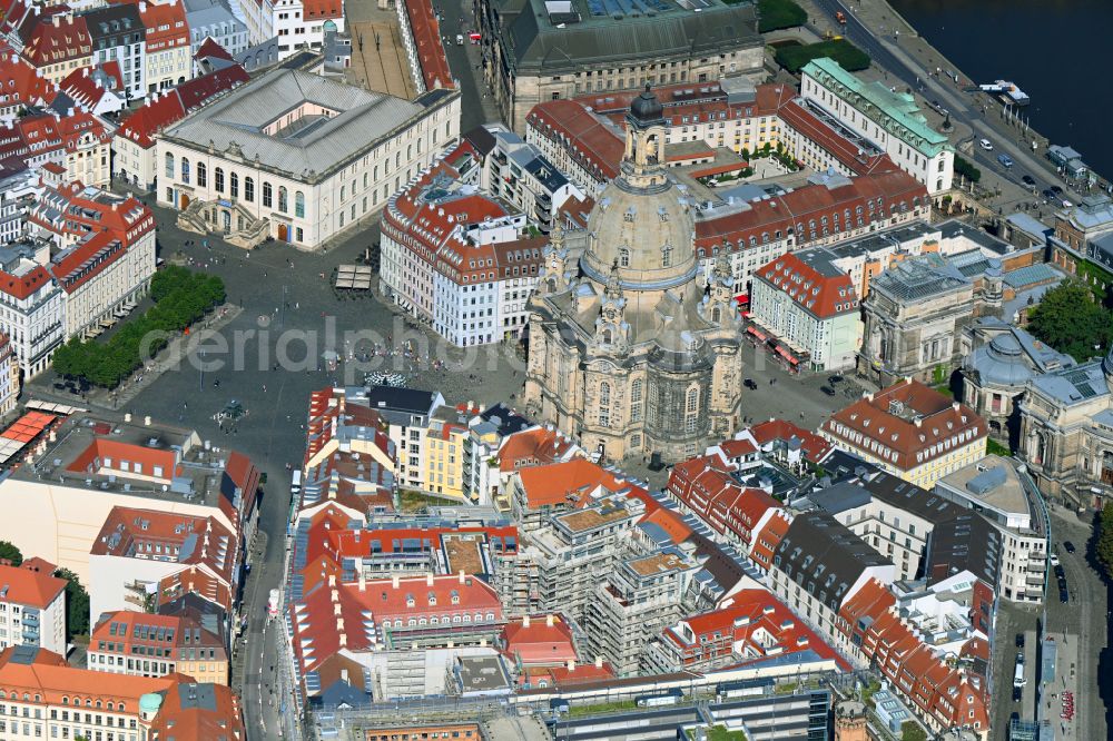 Aerial image Dresden - Construction site residential area Quartier Hoym of apartment buildings between Rampische Strasse and Landhausstrasse in the district Innere Altstadt in Dresden in the state of Saxony, Germany