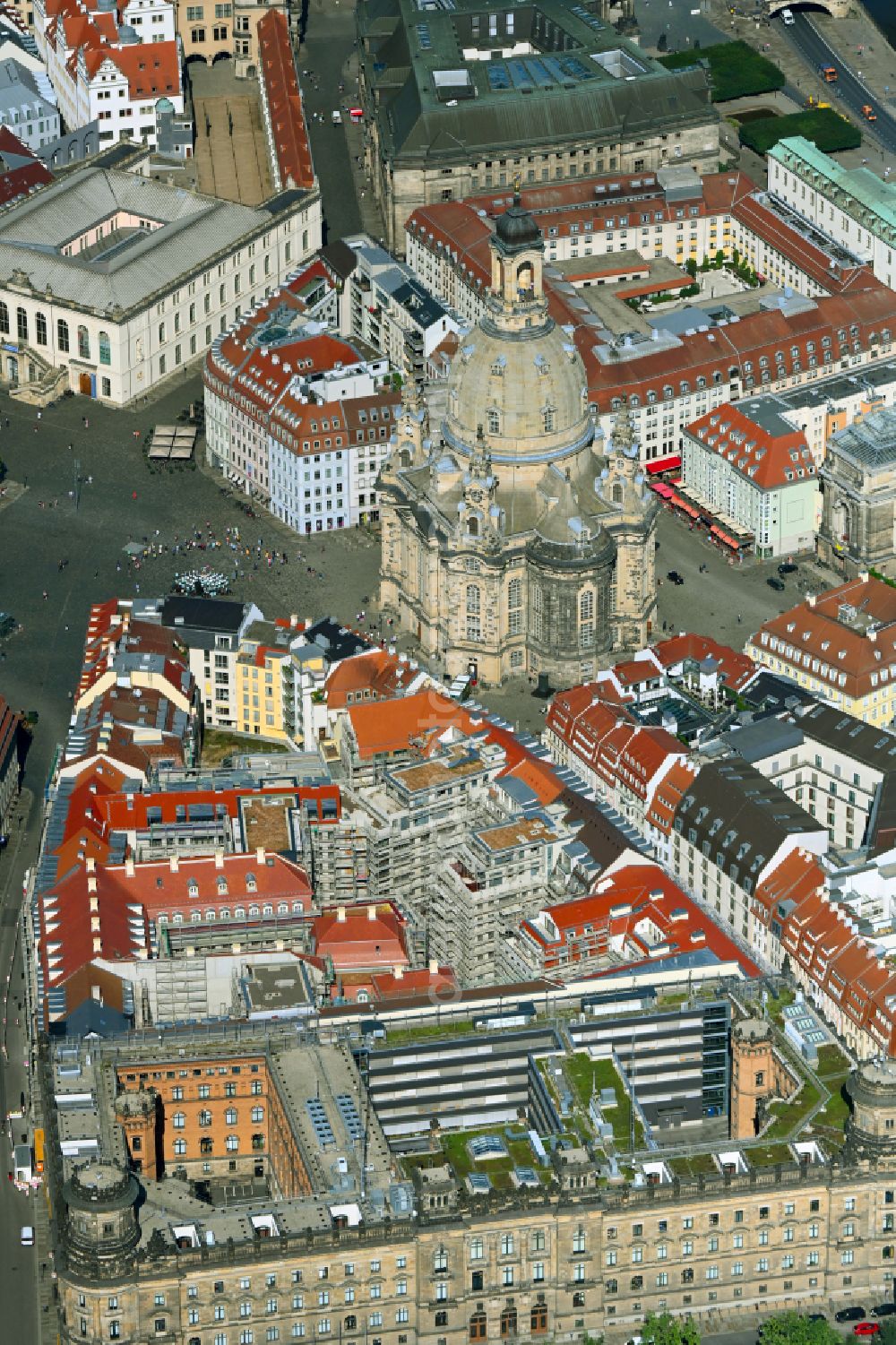 Aerial photograph Dresden - Construction site residential area Quartier Hoym of apartment buildings between Rampische Strasse and Landhausstrasse in the district Innere Altstadt in Dresden in the state of Saxony, Germany