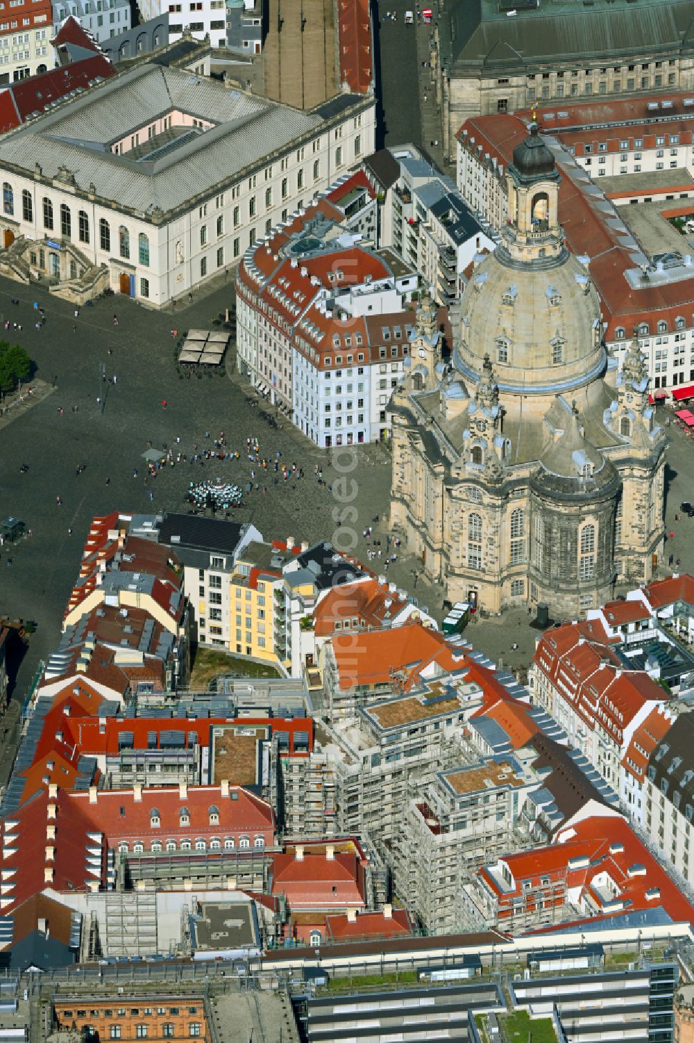 Dresden from above - Construction site residential area Quartier Hoym of apartment buildings between Rampische Strasse and Landhausstrasse in the district Innere Altstadt in Dresden in the state of Saxony, Germany