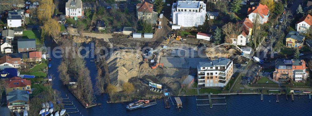 Berlin from above - Construction site to build a new residential area in the district Treptow-Koepenick in Berlin. The building is near the Neuenhagener Muehlenfliess and the Mueggelspree. The aera is next to the Salvador-Allende-Strasse