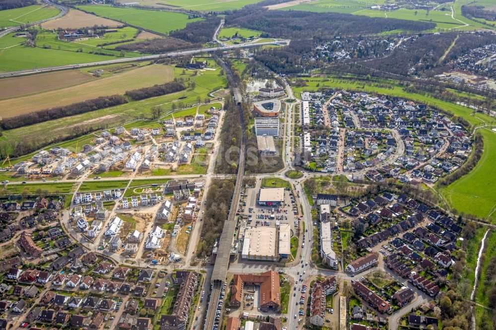 Duisburg from above - residential area construction site of a mixed development with multi-family houses and single-family houses- New building at the Am Alten Angerbach in Duisburg at Ruhrgebiet in the state North Rhine-Westphalia, Germany