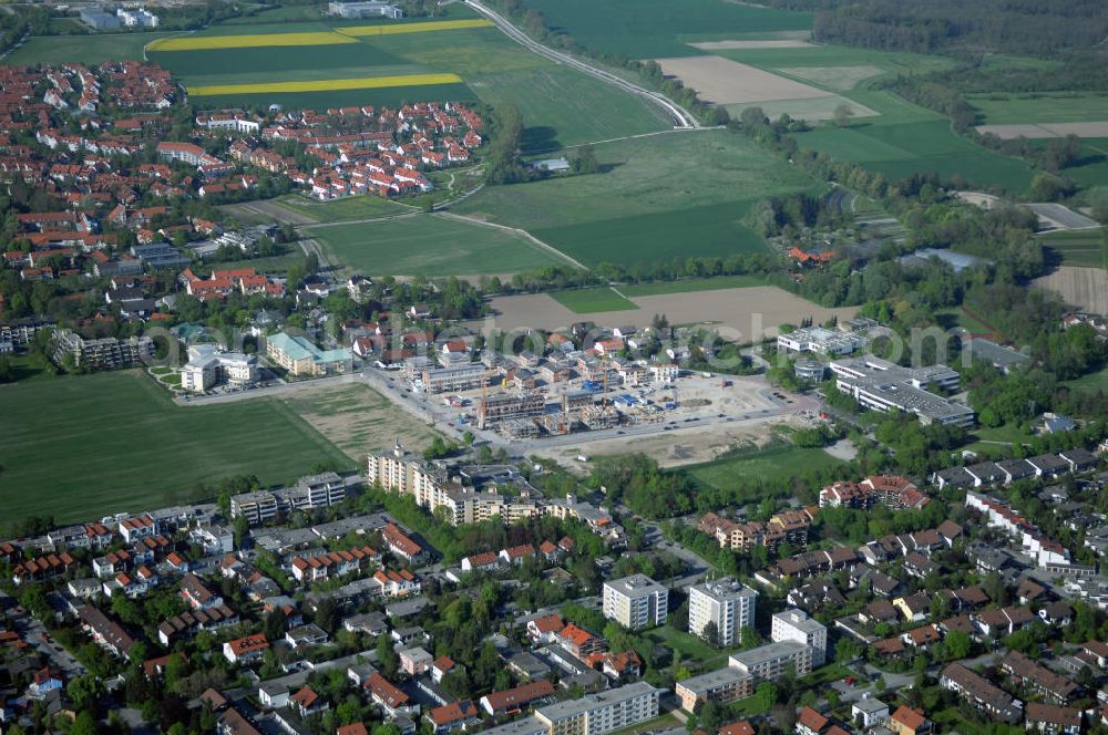 Aerial image Garching - Baustelle des Wohnneubaugebietes am Professor-Angermair-Ring / Mühlfeldweg in Garching bei München. Ein Projekt der Concept Bau - Premier GmbH.