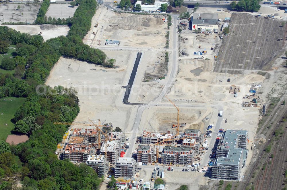 München from above - Baustelle des Wohnneubaugebietes Wotan- Winfriedstrasse am Hirchgarten der Concept Bau - Premier GmbH.