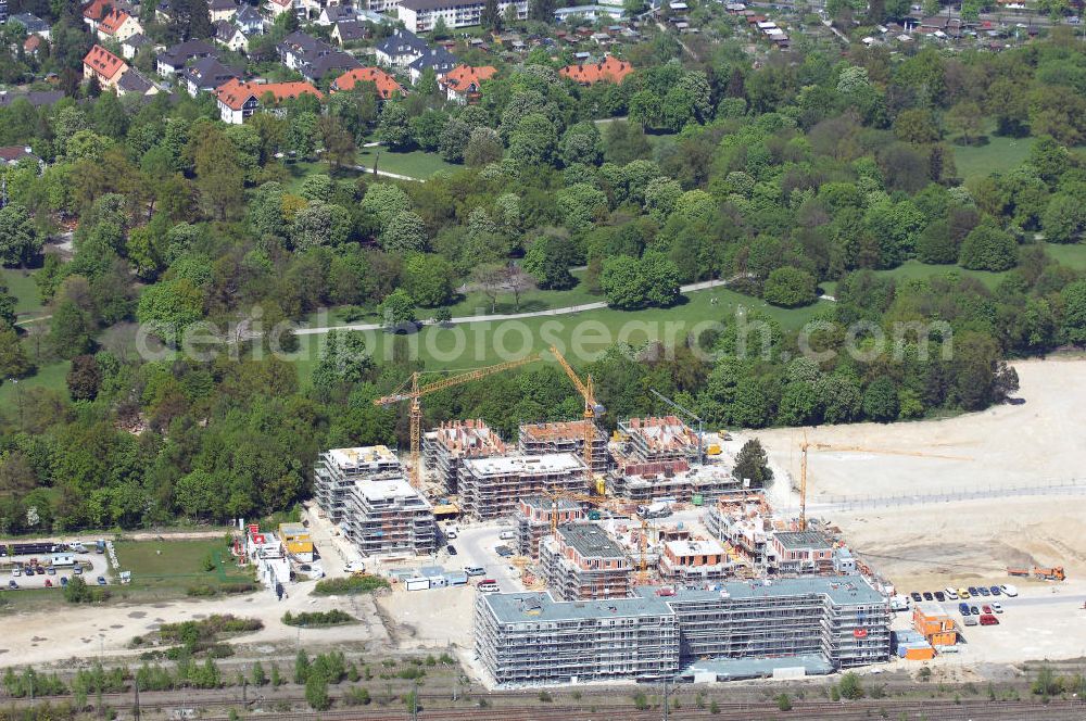 Aerial image München - Baustelle des Wohnneubaugebietes Wotan- Winfriedstrasse am Hirchgarten der Concept Bau - Premier GmbH.