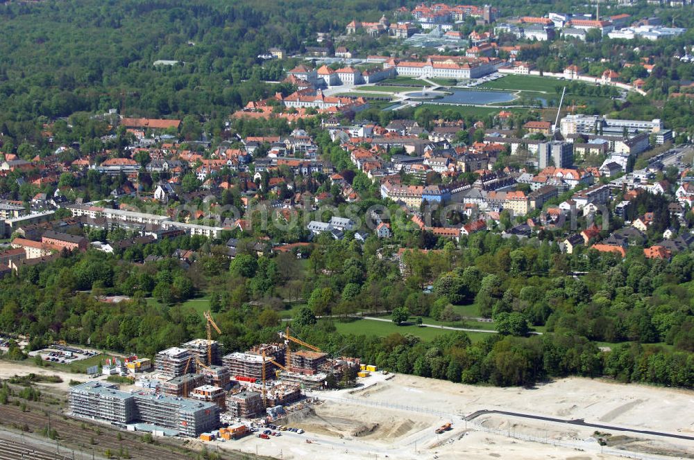 Aerial photograph München - Baustelle des Wohnneubaugebietes Wotan- Winfriedstrasse am Hirchgarten der Concept Bau - Premier GmbH.