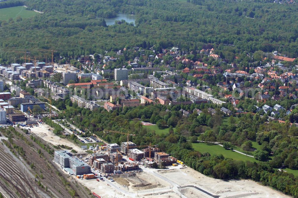 München from above - Baustelle des Wohnneubaugebietes Wotan- Winfriedstrasse am Hirchgarten der Concept Bau - Premier GmbH.