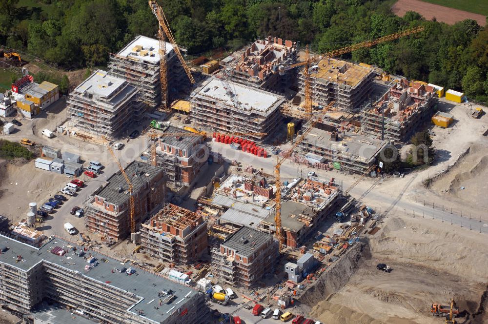 Aerial photograph München - Baustelle des Wohnneubaugebietes Wotan- Winfriedstrasse am Hirchgarten der Concept Bau - Premier GmbH.