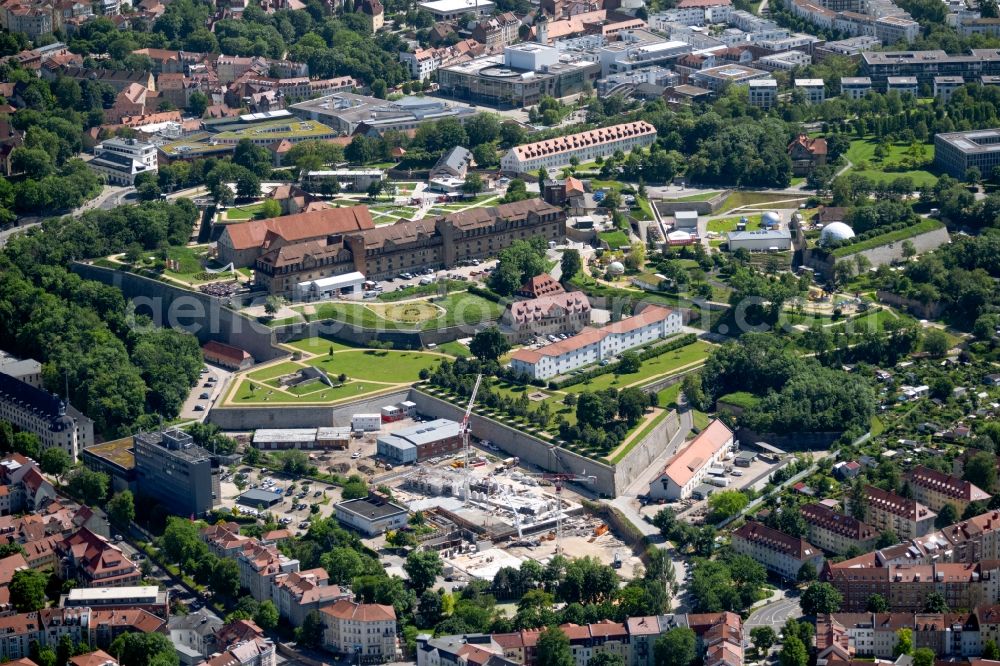 Aerial photograph Erfurt - Construction site for the Collegiate housing project Andreas Gardens on Petersberg on Petersberg in the district of Altstadt in Erfurt in the state Thuringia, Germany