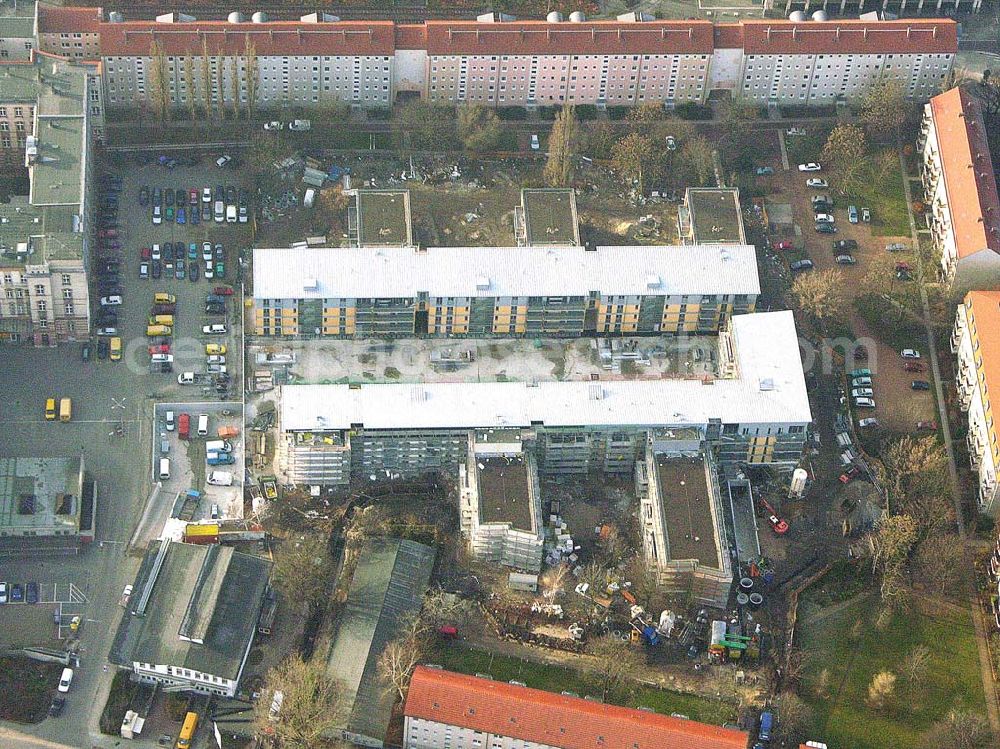 Aerial photograph Potsdam - 10.12.2004 Potsdam, Blick auf die Baustelle des Wohnungsneubaus der Potsdamer Wohnungsbaugenossenschaft e.G. Kuckucksruf 6, 14478 Potsdam Tel.: 0331 / 88832 0, Fax: 0331 / 88832 17