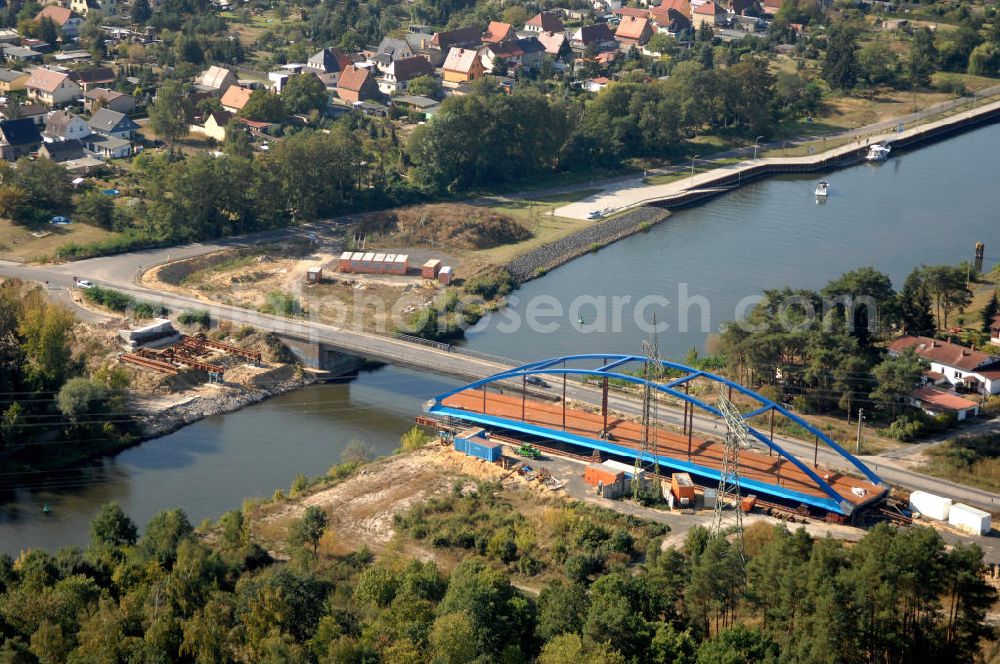 Aerial image Wusterwitz - Blick auf die Baustelle des Neubau der Wusterwitzer Straßenbrücke. Die Brücke wurde im Jahr 2008/2009 erbaut und überführt den Elbe-Havel-Kanal bei km 377,713. Ein Projekt des WSV: Wasserstraßen-Neubauamt Magdeburg, 39106 Magdeburg, Tel. +49(0)391 535-0, email: wna-magdeburg@wsv.bund.de