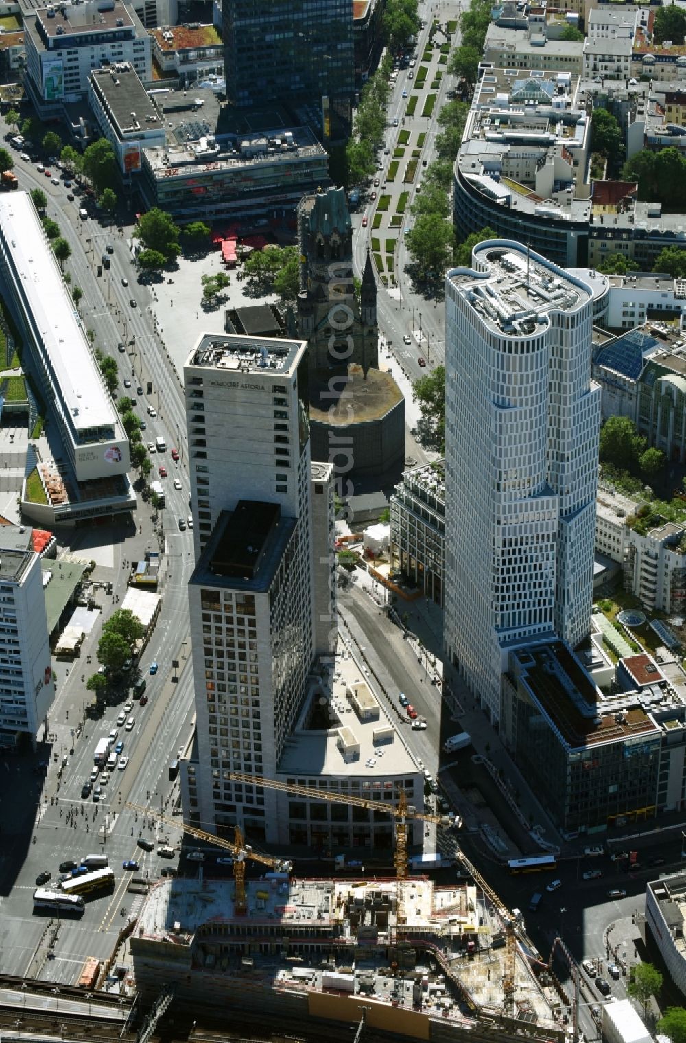 Berlin from above - Construction site of ZOOM BERLIN - business building at the Kantstrasse - Joachimsthalerstrasse - Hardenbergstrasse in the district of Charlottenburg-Wilmersdorf district in Berlin, Germany