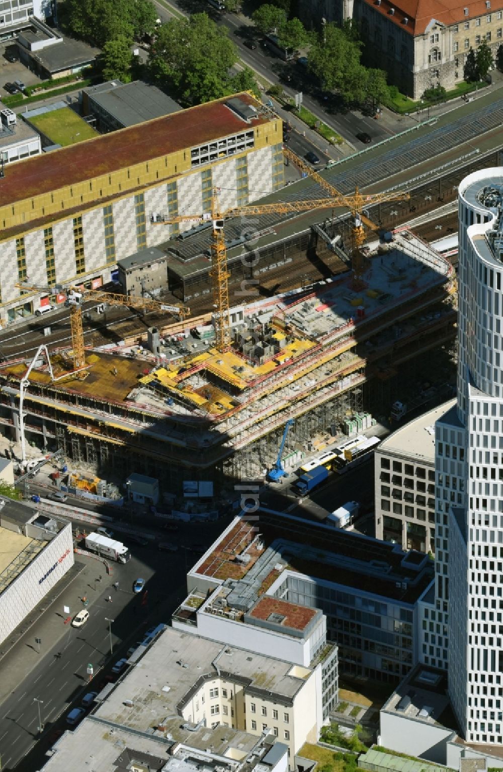 Berlin from above - Construction site of ZOOM BERLIN - business building at the Kantstrasse - Joachimsthalerstrasse - Hardenbergstrasse in the district of Charlottenburg-Wilmersdorf district in Berlin, Germany