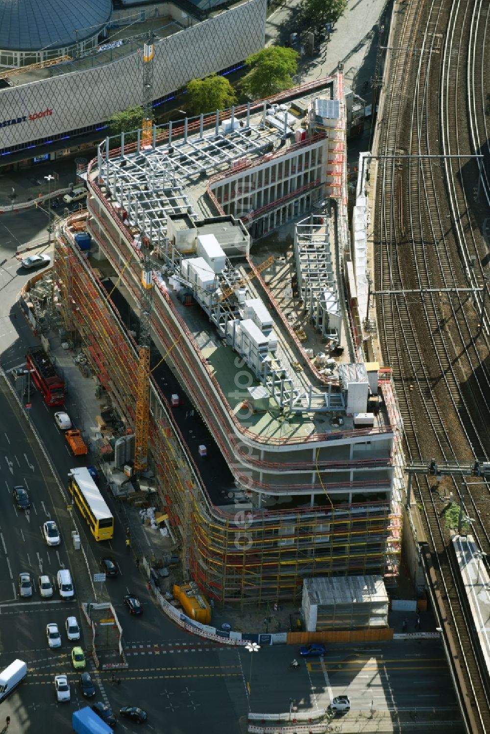 Berlin from above - Construction site of ZOOM BERLIN - business building at the Kantstrasse - Joachimsthalerstrasse - Hardenbergstrasse in the district of Charlottenburg-Wilmersdorf district in Berlin, Germany