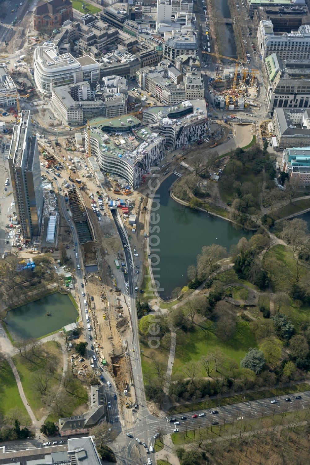 Aerial photograph Düsseldorf - Construction for the demolition of the old traffic tangent Tausendfüßler in downtown Dusseldorf in North Rhine-Westphalia