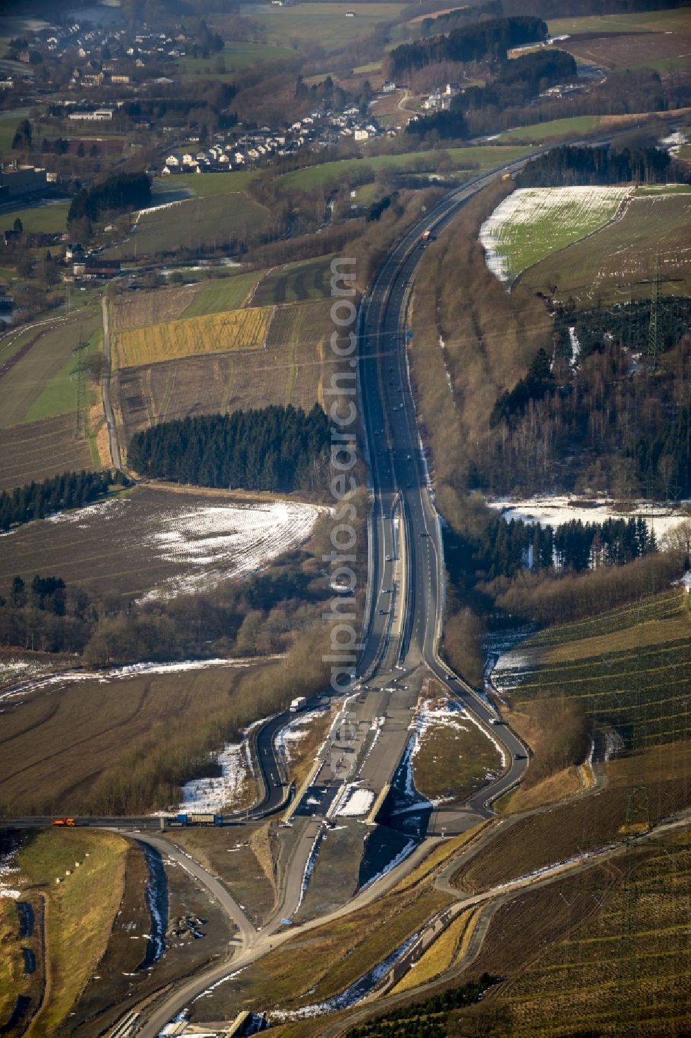 Aerial image Meschede - Construction site extension of the motorway A46 motorway in the region of the outskirts in Meschede in the State of North Rhine-Westphalia