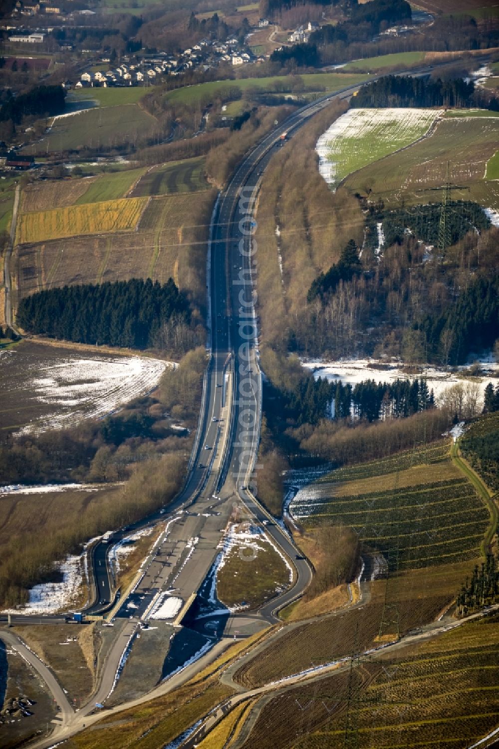 Aerial photograph Meschede - Construction site extension of the motorway A46 motorway in the region of the outskirts in Meschede in the State of North Rhine-Westphalia