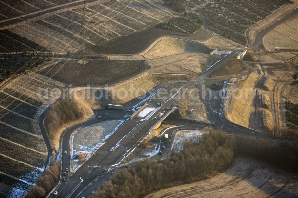 Aerial image Meschede - Construction site extension of the motorway A46 motorway in the region of the outskirts in Meschede in the State of North Rhine-Westphalia