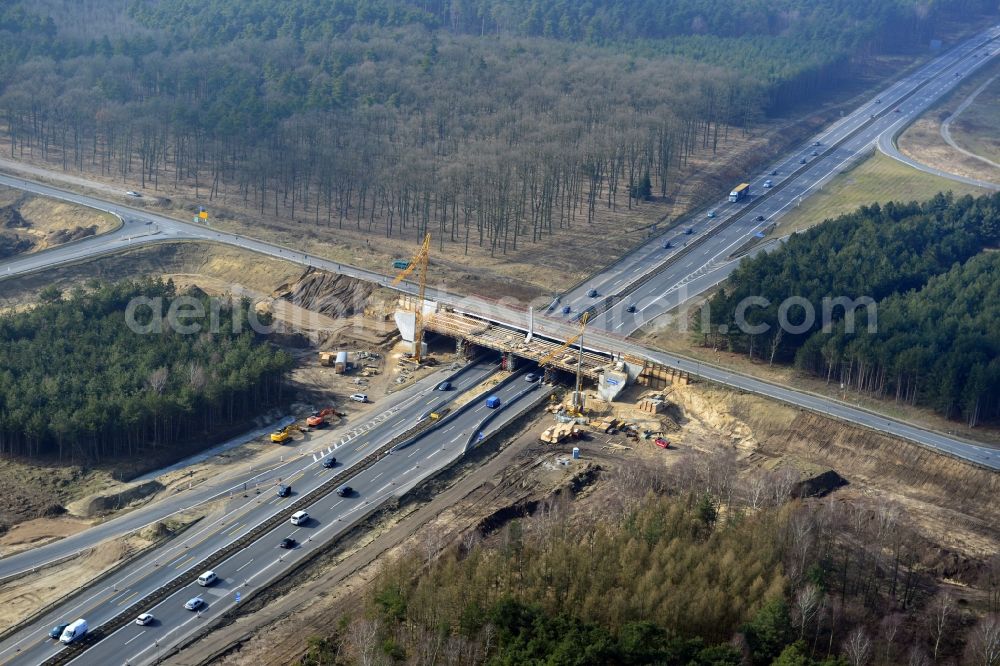 Kremmen from the bird's eye view: Construction site of expansion of the junction Kremmen - Havelland at the motorway A10 and A24 in the state Brandenburg