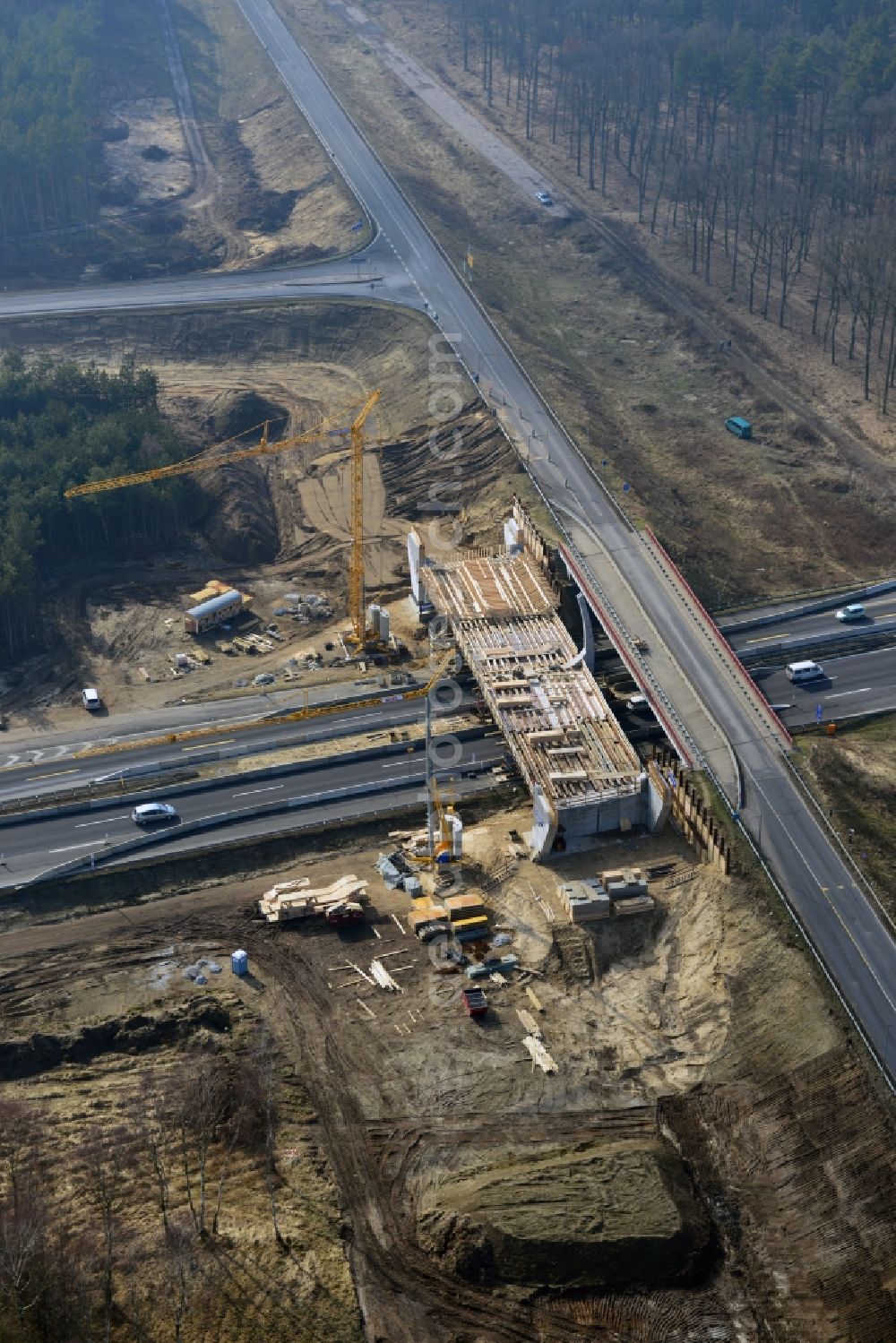 Aerial photograph Kremmen - Construction site of expansion of the junction Kremmen - Havelland at the motorway A10 and A24 in the state Brandenburg