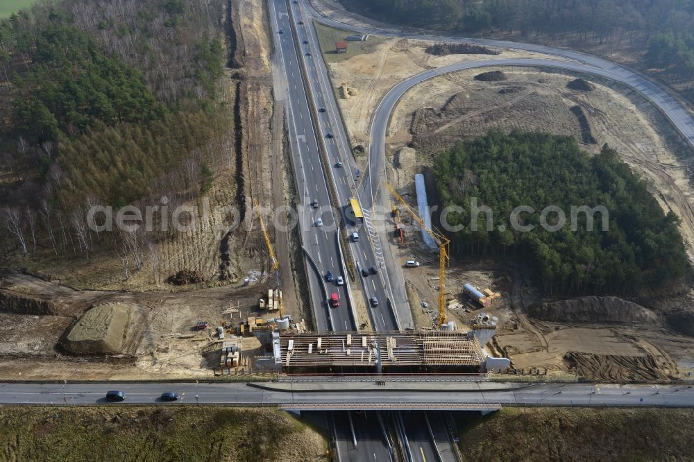 Aerial image Kremmen - Construction site of expansion of the junction Kremmen - Havelland at the motorway A10 and A24 in the state Brandenburg