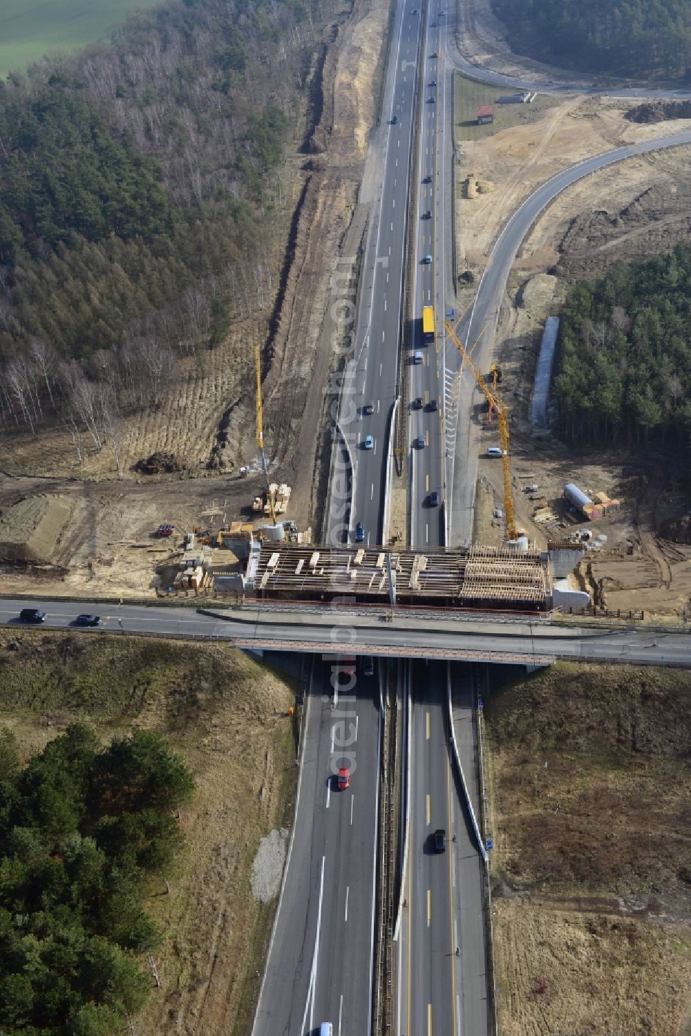 Aerial photograph Kremmen - Construction site of expansion of the junction Kremmen - Havelland at the motorway A10 and A24 in the state Brandenburg