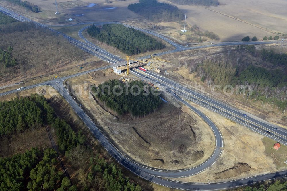 Aerial image Kremmen - Construction site of expansion of the junction Kremmen - Havelland at the motorway A10 and A24 in the state Brandenburg