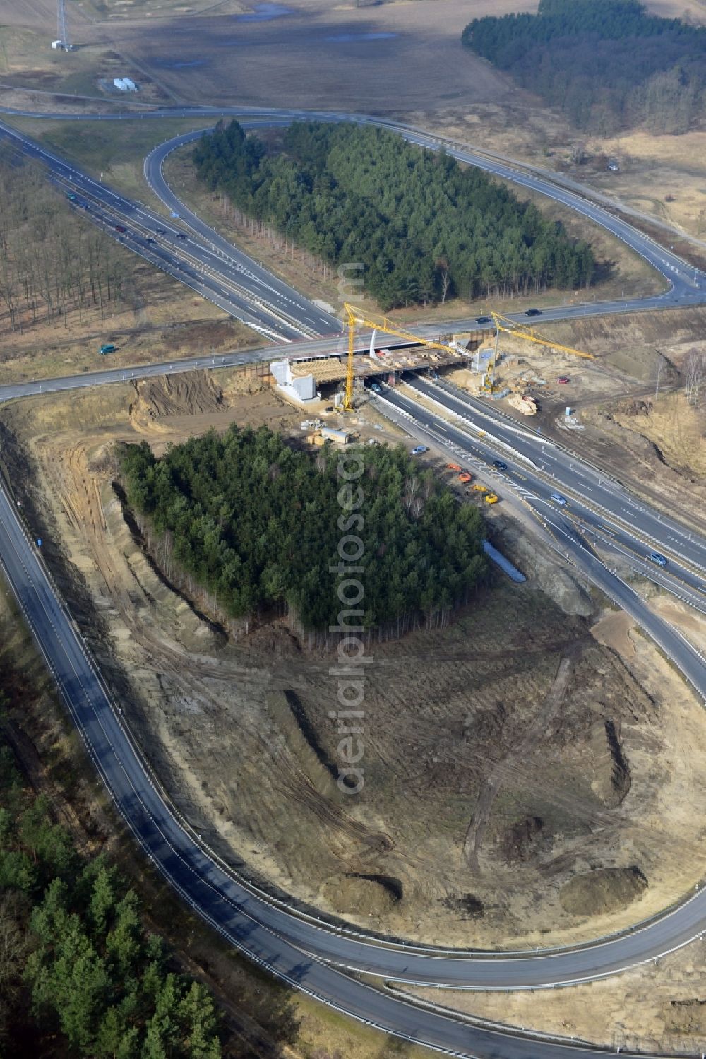 Aerial photograph Kremmen - Construction site of expansion of the junction Kremmen - Havelland at the motorway A10 and A24 in the state Brandenburg