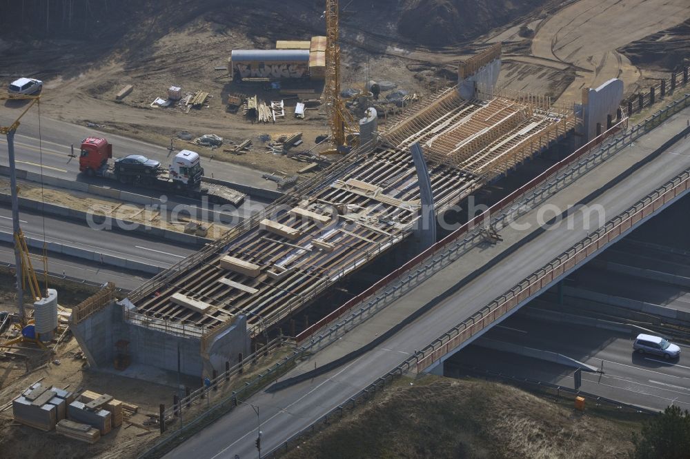 Kremmen from above - Construction site of expansion of the junction Kremmen - Havelland at the motorway A10 and A24 in the state Brandenburg