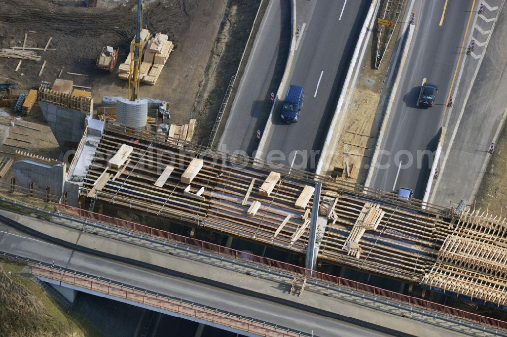 Aerial image Kremmen - Construction site of expansion of the junction Kremmen - Havelland at the motorway A10 and A24 in the state Brandenburg