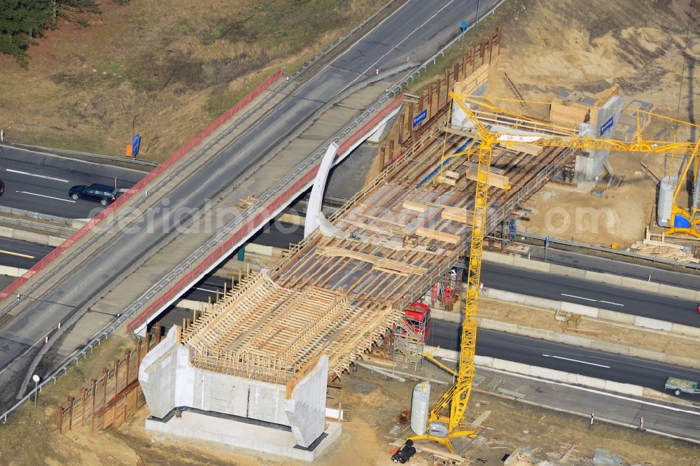 Kremmen from the bird's eye view: Construction site of expansion of the junction Kremmen - Havelland at the motorway A10 and A24 in the state Brandenburg