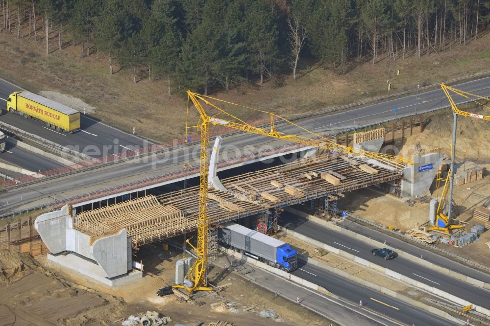 Aerial image Kremmen - Construction site of expansion of the junction Kremmen - Havelland at the motorway A10 and A24 in the state Brandenburg