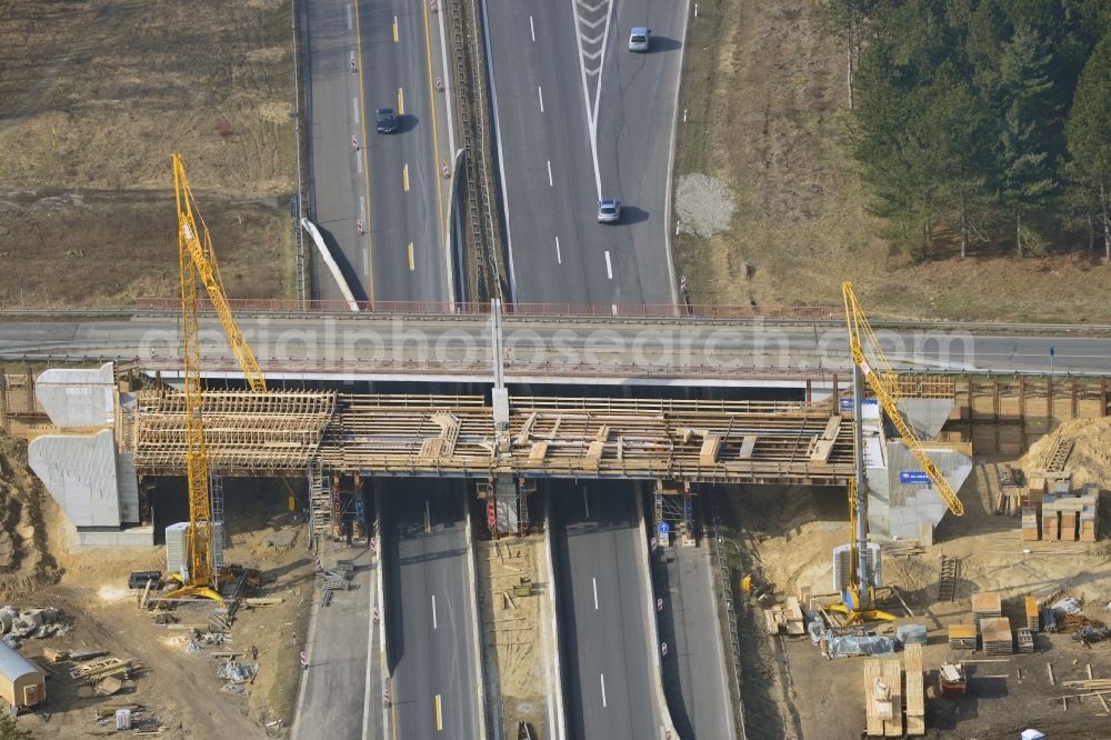 Aerial photograph Kremmen - Construction site of expansion of the junction Kremmen - Havelland at the motorway A10 and A24 in the state Brandenburg