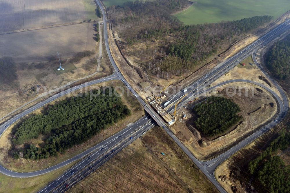 Aerial image Kremmen - Construction site of expansion of the junction Kremmen - Havelland at the motorway A10 and A24 in the state Brandenburg