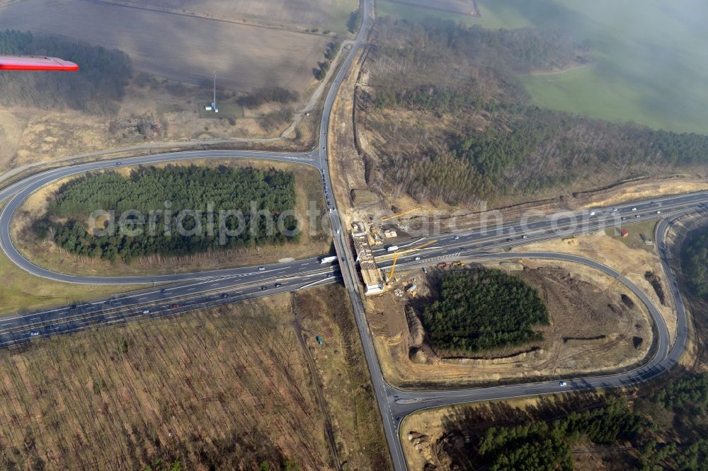 Aerial photograph Kremmen - Construction site of expansion of the junction Kremmen - Havelland at the motorway A10 and A24 in the state Brandenburg