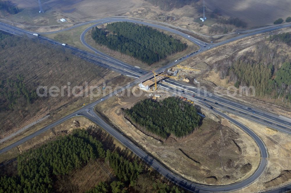 Kremmen from above - Construction site of expansion of the junction Kremmen - Havelland at the motorway A10 and A24 in the state Brandenburg